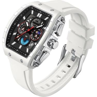 Imagem de findtime Relógios masculinos Relojes para Hombres Relógio de pulso exclusivo, branco, azul, dourado, à prova d'água, esportivo, militar, mostrador grande, cronógrafo, analógico, quartzo, Branco