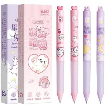 Imagem de 4 canetas fofas torcíveis rosa roxa 0,5 mm caneta de gel de escrita lisa de tinta preta kawaii desenho kawaii coelho gato filhote de cachorro para mulheres, meninas, meninos, homens, material escolar