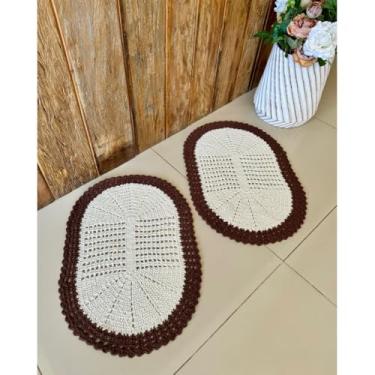 Imagem de Kit 2 Tapetes 65x45cm Oval Telinha Crochê Artesanal (Marrom)