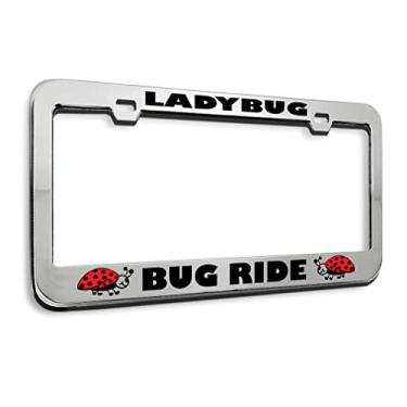 Imagem de Moldura de placa de licença de metal Bug Ride Car Ladybug Animal Metal Tag Holder Acessórios para carro Aço inoxidável 2 furos 1 moldura