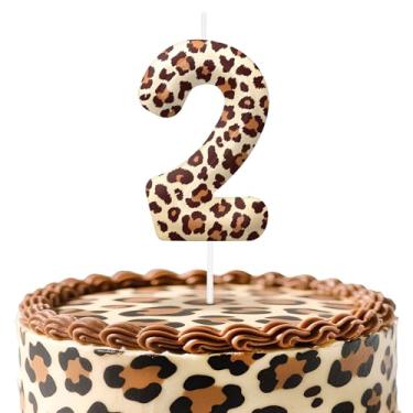Imagem de Velas de aniversário número 2 com estampa de leopardo, topo de bolo com tema de chita para decoração de bolo para meninos e meninas, decorações de aniversário, suprimentos de festa, velas numéricas