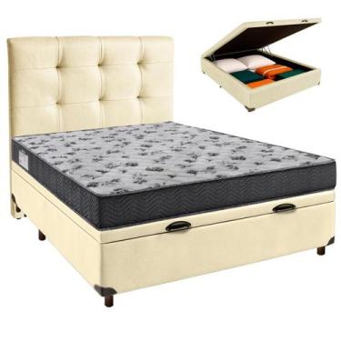 Imagem de Conjunto Cama Box Bau Bege Casal + Colchão D33 Iso100 Ortobom + Cabece
