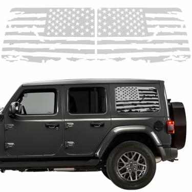 Imagem de Decalque de janela traseira da bandeira americana compatível com Jeep Wrangler JL JLU 2018-2024 2025 (versão de 4 portas), adesivo de vidro pré-cortado para janela traseira para Jeep Wrangler 2 peças