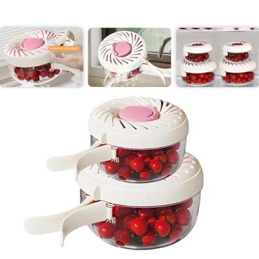 Imagem de Cesta de drenagem multiuso 2025 com tampa, alça dobrável 3 em 1 e tigela de lavagem de frutas, coador de frutas com caixa de gelo, cesta de drenagem adequada para gelo, ao ar livre (rosa 6,1/20,6 cm)
