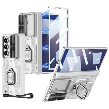 Imagem de LYJSMGZ Capa de grau militar para Samsung Galaxy Z Fold 7, capa com suporte de anel giratório, capa protetora de tela com dobradiça à prova de choque, branca, dobra 7