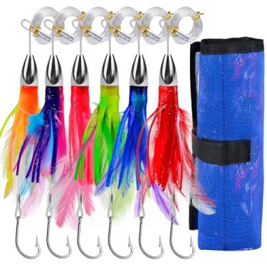 Imagem de Iscas de pesca para pesca - Big Game Deep Sea Fishing Isca de pesca em água salgada para atum marlin Wahoo Mahi Dolphin - conjunto de 6 peças de isca com bolsa de malha