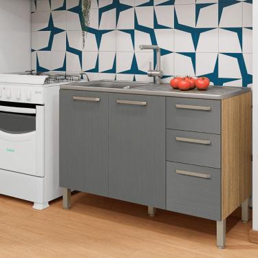 Imagem de Balcao 3 Portas C/ 2 Gaveteiro 1,20 Mad Firenze C/ Tampo Freijó Gris