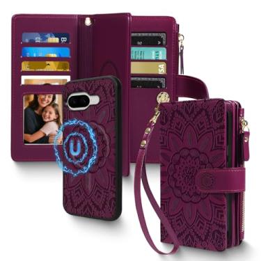 Imagem de Capa carteira magnética 2 em 1 para Google Pixel 9 Pro XL / 10 Pro XL compatível com Magsafe Suporte de cartão com bloqueio de RFID destacável capa de telefone com zíper alça de pulso para mulheres