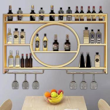 Imagem de Bar De Parede, Armários De Exposição De Parede Para Colecionáveis Suporte De Vinho Montado Na Parede E Prateleiras De Parede De Suporte De Vidro Para Quarto Para De, Gold, 120 * 15 * 80cm