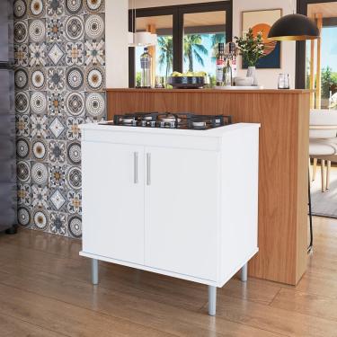 Imagem de Kit Bancada Ilha Para Cozinha + Balcão Para Cooktop 0,80m 5 Bocas 2 Portas Turim Branco Branco