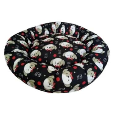 Imagem de Caminha De Pelúcia Pet Redonda Para Cachorros e Gatos 50x50 cm Macia Impermeável - Preto Dog