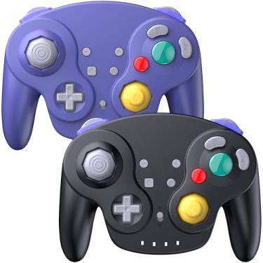 Imagem de Pacote com 2 controles sem fio estilo GameCube para Switch/Lite/Switch Online, controle NGC Style Pro compatível com PC/Steam - (recarregável) (Built-in Rumble) (NFC) - Indigo/Preto
