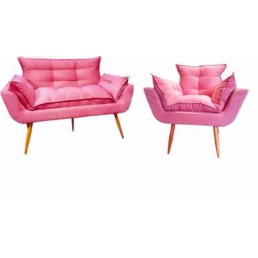 Imagem de kit 1 Namoradeira 1 poltrona para sala  confortavel Opala - Rosê - In-
