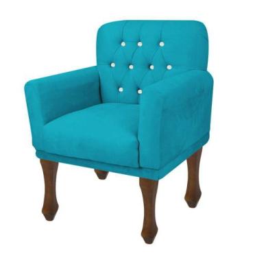 Imagem de Poltrona Decorativa Com Pés Retro Safira - In-9 Decor, Suede Azul Turq