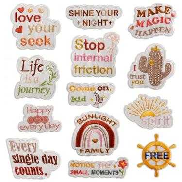 Imagem de Conjunto de apliques coloridos bordados com letras positivas, citações motivacionais, desenhos para roupas, crianças, meninas, jaquetas, bolsas, decoração de costura (estilo 5 (13 peças))