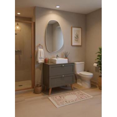 Imagem de Gabinete para Banheiro com Tampo Cuba e Espelheira Organica 80cm Retro