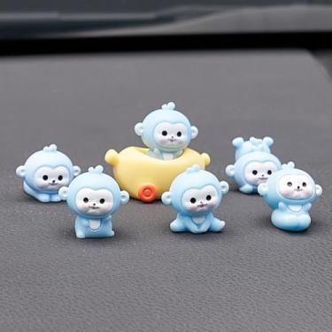 Imagem de Rislobx 6 peças de decorações de painel de carro de macaco, mini estatuetas de macaco, decoração de espelho retrovisor para mulheres, acessórios de carro de animais fofos para presentes