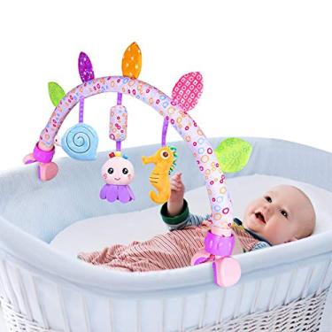 Imagem de Caterbee Brinquedos de berço de arco de viagem para carrinho de bebê, berço e carrinho de bebê. Brinquedo de barra de atividades para interior e exterior (roxo)