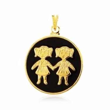 Imagem de Pingente Medalha Duas Meninas Filhas Folheado 18k