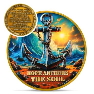 Imagem de Hope Anchor Christian Challenge Coin - Hebreus 6:19 Jesus Religious Token - Sailing God Pocket Bible Verses Chip for Study - Presentes comemorativos de boa sorte para homens, mulheres crianças colega