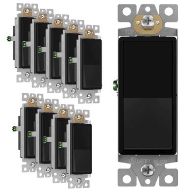 Imagem de ENERLITES - Interruptor de luz preto fosco, interruptor decorativo de parede de paletes, polo único, 3 fios, parafuso de aterramento, grau residencial, 15A 120V/277V, listado na UL, 91150-MBK10P