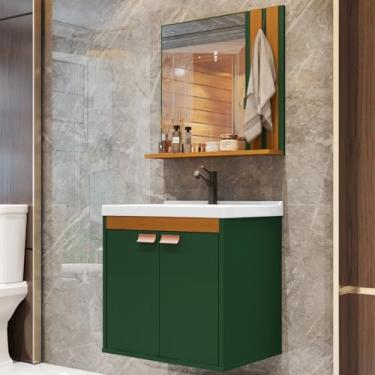 Imagem de Gabinete Banheiro em MDF Com Espelho e Cuba Pallas Armário Espelheira Mobishop (Verde Oliva)