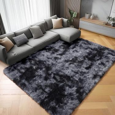 Imagem de ONASAR Tapetes para sala de estar, quarto, 12 x 20 cm, lavável, fofo, tingido, cinza escuro, tapete felpudo macio para berçário, crianças, meninas, adolescentes, dormitório, casa, escritório, estética