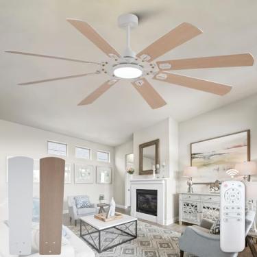 Imagem de FXZZ Ventiladores de teto de 182 cm com luzes e controle remoto, ventilador de teto branco de 8 lâminas com luz, grande volume de ar, motor CC silencioso reversível, ventiladores de teto modernos para