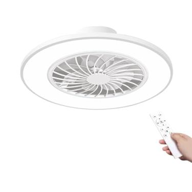 Imagem de Ventiladores de teto com luzes e controle remoto, ventilador de teto moderno de baixo perfil de 53 cm com luz, ventilador CC de 15 W, mudança de temperatura de cor contínua e 4 velocidades para quarto