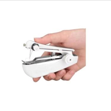 Imagem de Mini Máquina de Costura Manual Portátil, Cores Sortidas (Rosa, Azul, Branco), Compacta para Reparos Rápidos