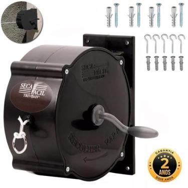 Imagem de Varal Retrátil Parede Recolhível Roupas Corda 30m Manivela Preto - Sec