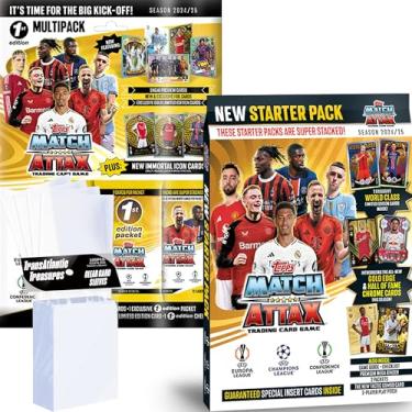 Imagem de Topps Match Attax 2024-2025 Soccer Cards 1st Edition Multipack + Starter Pack + 100 Card Protectors, 58 Cards Including 31 Early Preview Cards + Random 1st Edition Gold Limited Edition Card