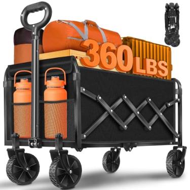 Imagem de Carrinhos de carroça dobrável, dobrável de 163 kg com rodas, carrinho leve e dobrável com suportes de bebida para acampamento, viagem, piquenique, compras, esportes, armazenamento, moda preta