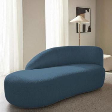 Imagem de Divã Recamier Curvo Luna 185cm Lado Esquerdo Linho Azul Royal - Amaren