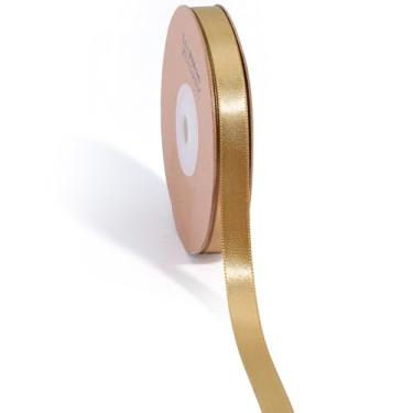 Imagem de LaRibbons Fita de cetim dourada de 9,5 cm (3/20.3 cm) 50 metros fina luxo dupla face ouro pálido fita de seda para buquê de flores, artesanato, embrulho de presente, casamento, decoração de Natal