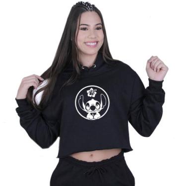 Imagem de Cropped Moletom Feminino Lilo Stitch Ohanna - Lafre, Preto, GG