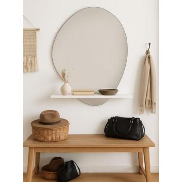 Imagem de Prateleira Mdf Branca Com Espelho Lapidado 95Cm Banheiro Luxo - Móveis