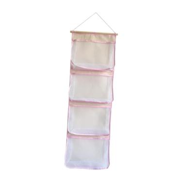 Imagem de ＫＬＫＣＭＳ Organizador de porta para armazenamento de bichinhos de pelúcia, bolsa de rede de malha, suporte para acessórios de bebê, rede de armazenamento, Rosa