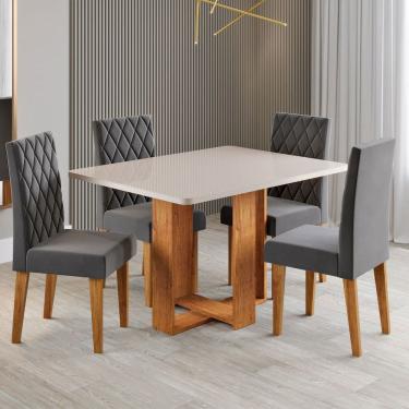 Imagem de Mesa de Jantar 4 Lugares Afrodite com Vidro Marrom/Off White/Veludo Cinza - Viero Móveis