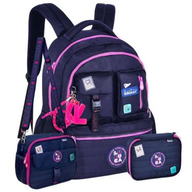 Imagem de Kit Mochila Costas Luluca Lancheira Térmica E Estojo - Azul