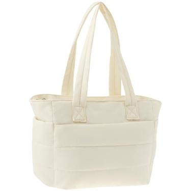 Imagem de Bolsa feminina de nylon com zíper, impermeável, leve, bolsa de praia para viagens, trabalho, praia, academia, loja, Branco