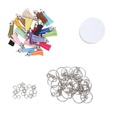Imagem de Pssopp Kit de Blanks de Sublimação de Chaveiro, Kit de Transferência de Calor, Com Anéis de Salto, Borlas para Jóias DIY Fabricando Suprimentos (Redondo)