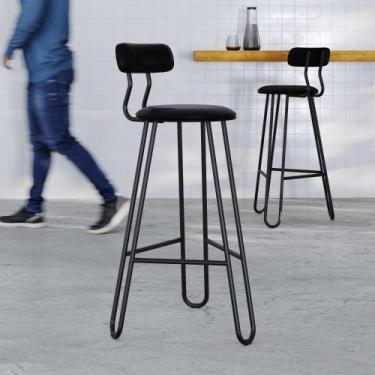 Imagem de Banqueta Alta com Encosto Ginger Estrutura Preta - Metalig