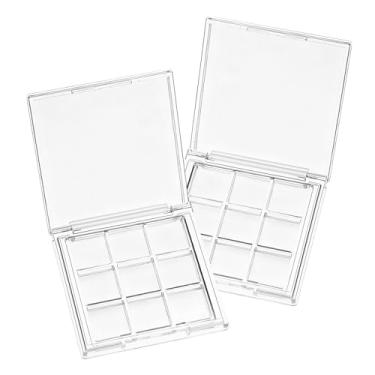 Imagem de Trinkrittey Estojo vazio para guardar paleta de maquiagem, 2 peças de paleta de batom vazia 9 grades transparente blush batom caixa portátil para armazenamento
