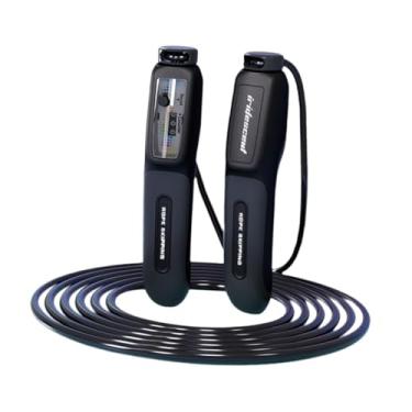 Imagem de menolana Corda de pular infantil com contador, exercício de pular portátil, equipamento de fitness para presente em casa, lembrancinhas para festas ao ar livre, Preto