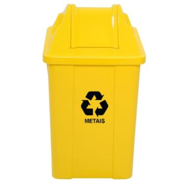 Imagem de Lixeira Basculante 60 Litros c/ Adesivo Descarte Coleta Seletiva Amarela JSN