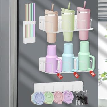 Imagem de Suporte magnético de copo para geladeira, organizador de garrafa de água para Stanley 20/30/1,134 g com organizador de tampa de canudo e copo, organizadores de despensa de cozinha, suporte de copo