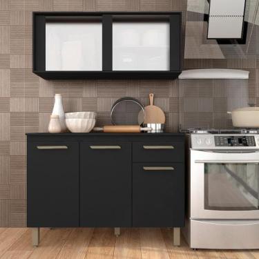 Imagem de Cozinha Modulada Com Vidro 2 Peças Tieli Preto - Móveis Arapongas - A 