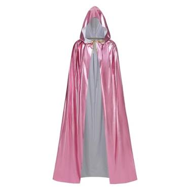 Imagem de HAPNBCELE Manto adulto unissex com capuz, capa bronzeadora de Halloween, roupão de comprimento total, fantasia de festa de dança medieval para mulheres e homens, rosa, 45.27Inch/115cm