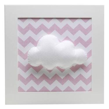 Imagem de Quadro Decorativo Nuvem Chevron Rosa Quarto Bebê Infantil - Potinho de